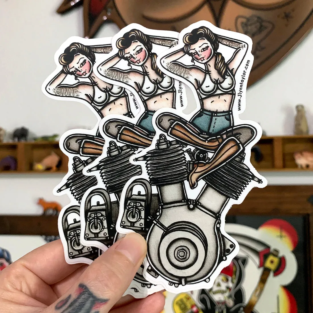 1909 V-Twin Engine Pinup Sticker