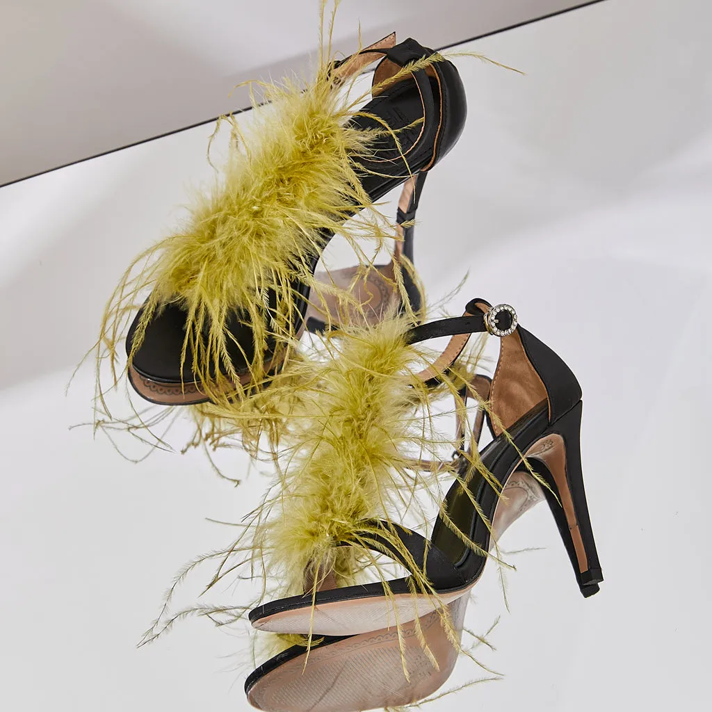 B-FEI original design color matching high-heeled feather sandals fashion color matching- Eloisa