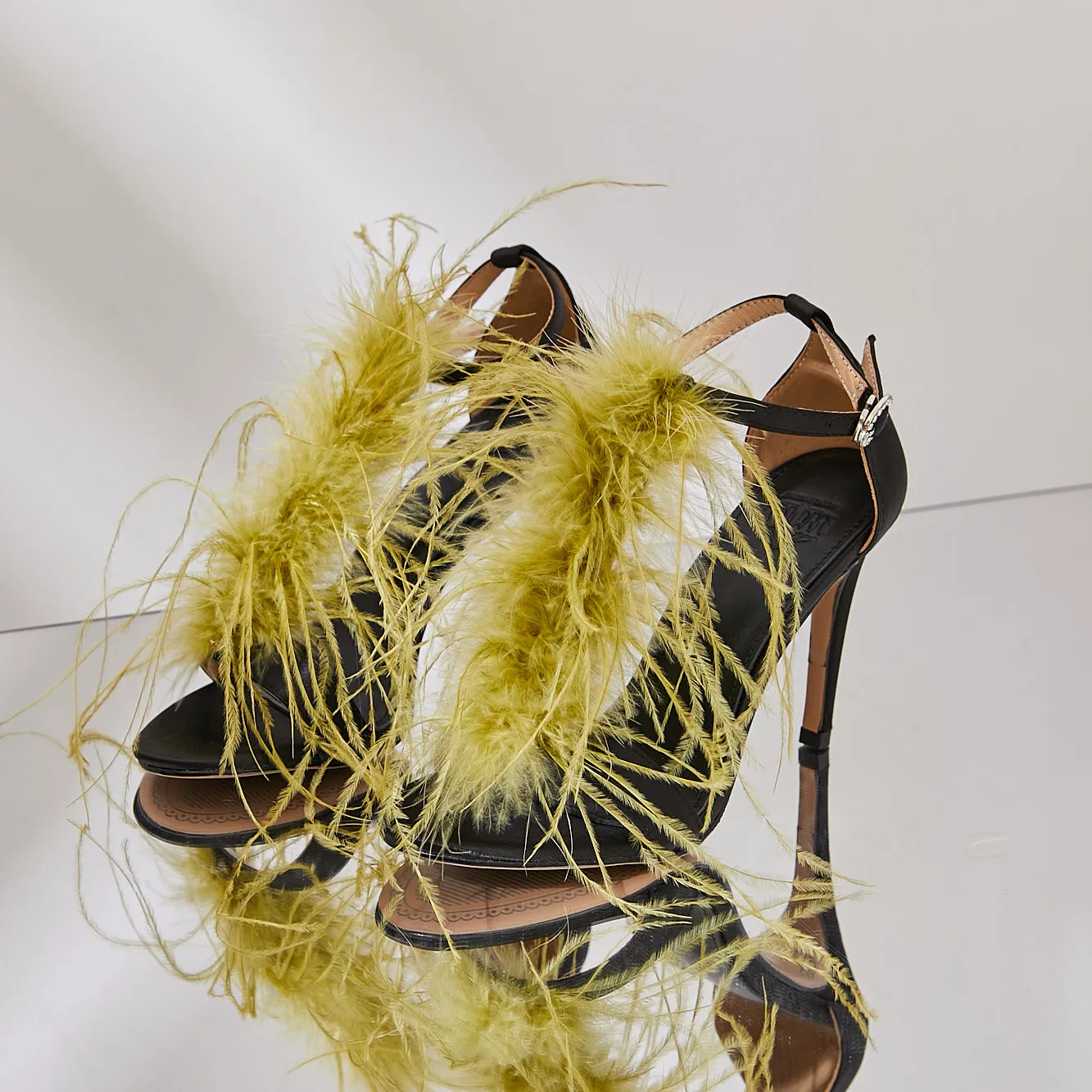 B-FEI original design color matching high-heeled feather sandals fashion color matching- Eloisa
