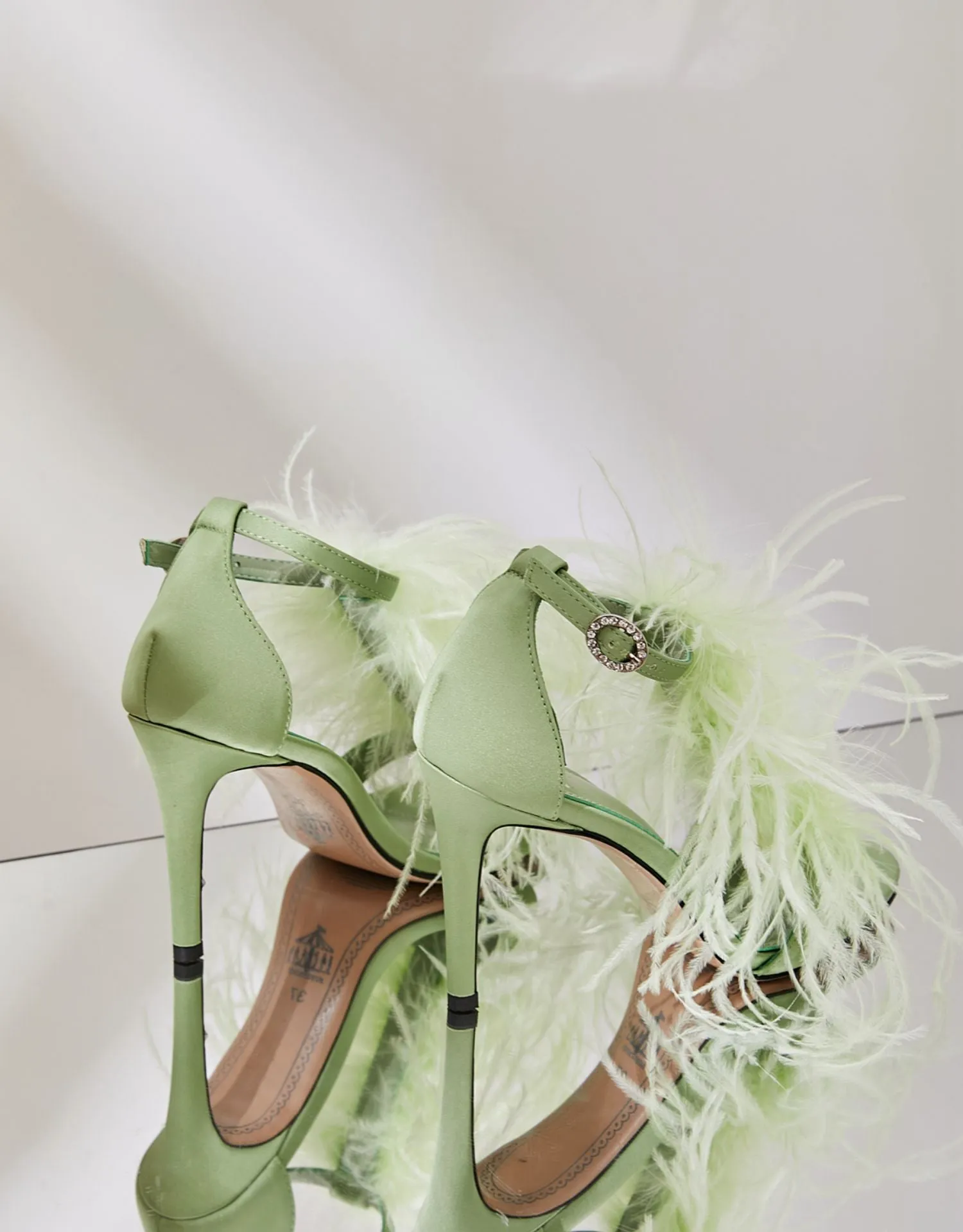 B-FEI Original Design Niche Design Romantic Feather Fruit Green Sexy High Heels Sandals- Diana