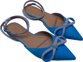 Bibi Lou Blue Embellished Satin Bow Strap Flats UK 4