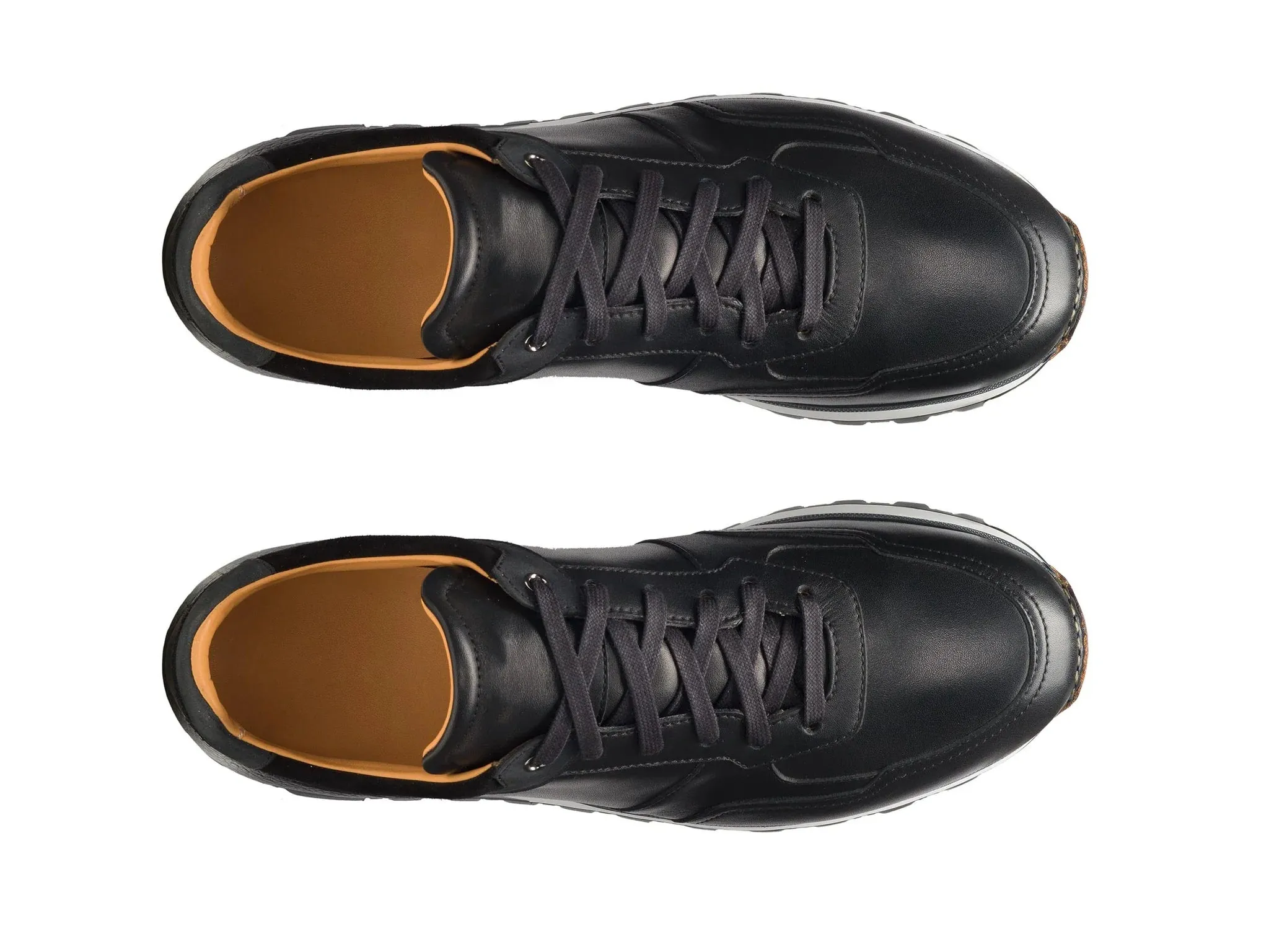 Black Leather Nausori Lace Up Running Sneaker Shoes