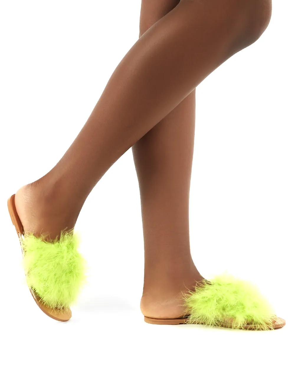 Bubbly Yellow Feather Slider Flat Sandals