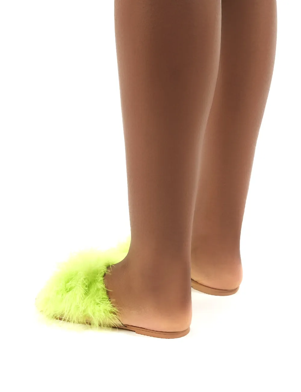 Bubbly Yellow Feather Slider Flat Sandals