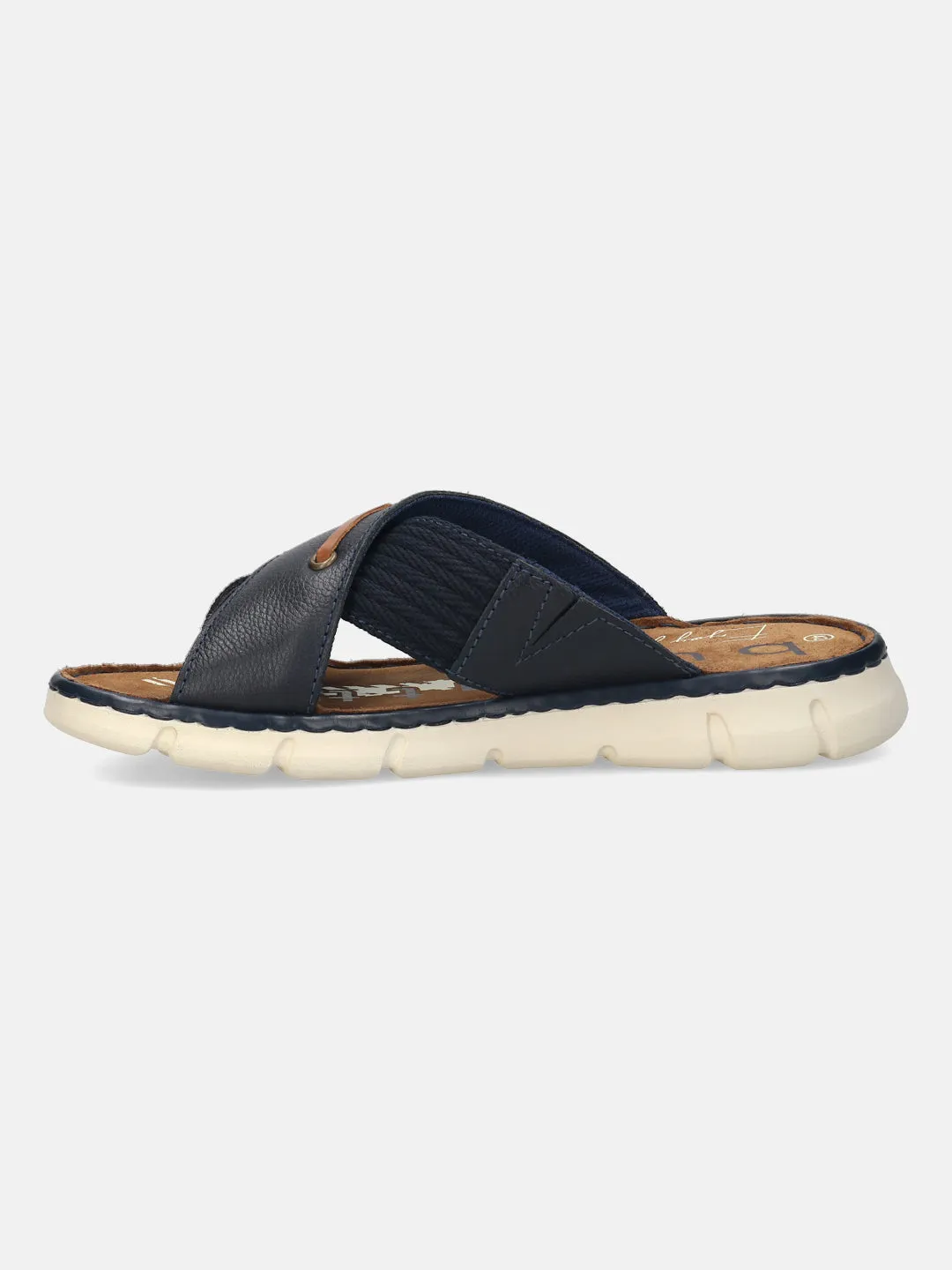 bugatti Dark Blue Premium Leather Cross Straps Sandals