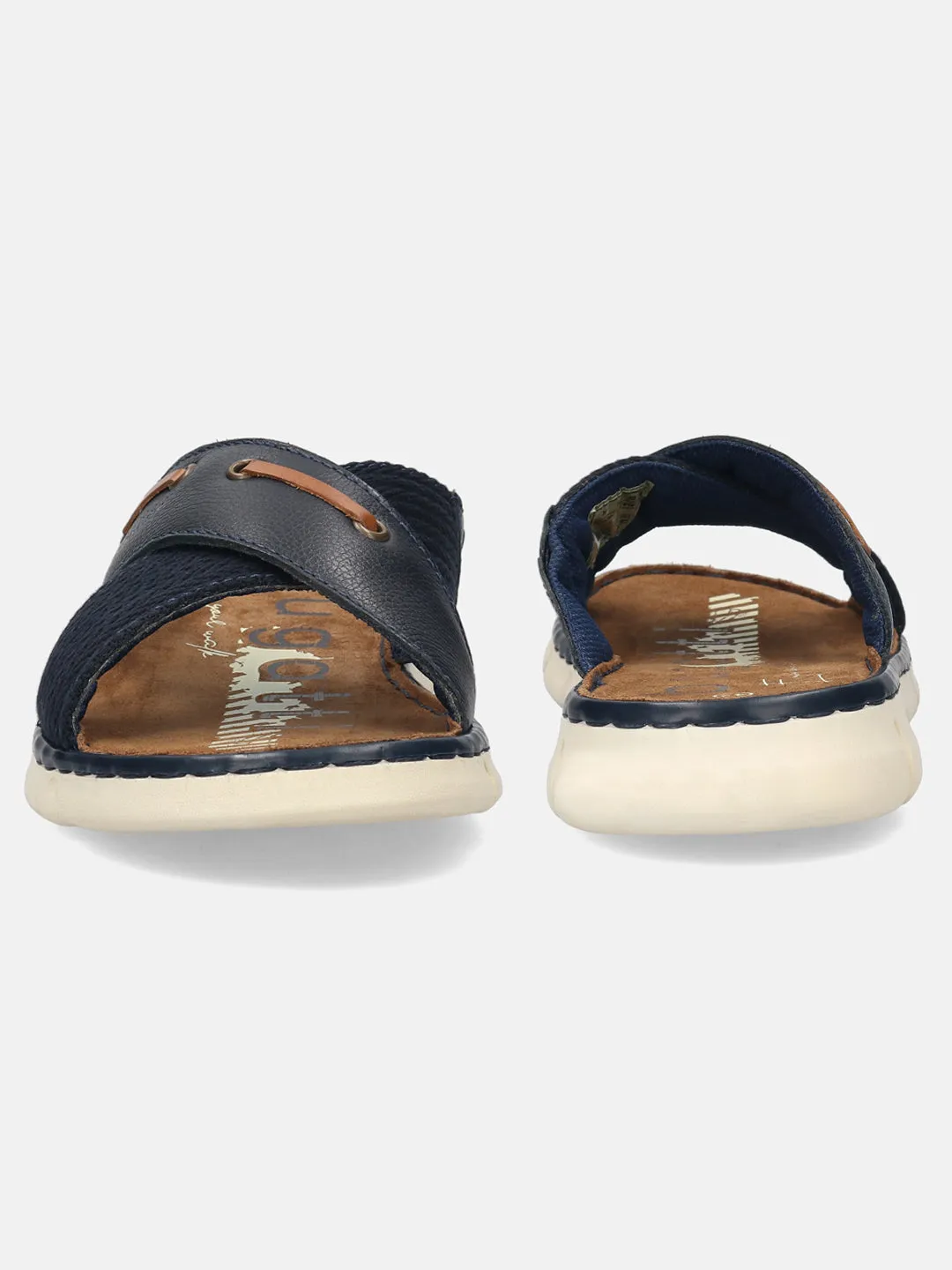 bugatti Dark Blue Premium Leather Cross Straps Sandals