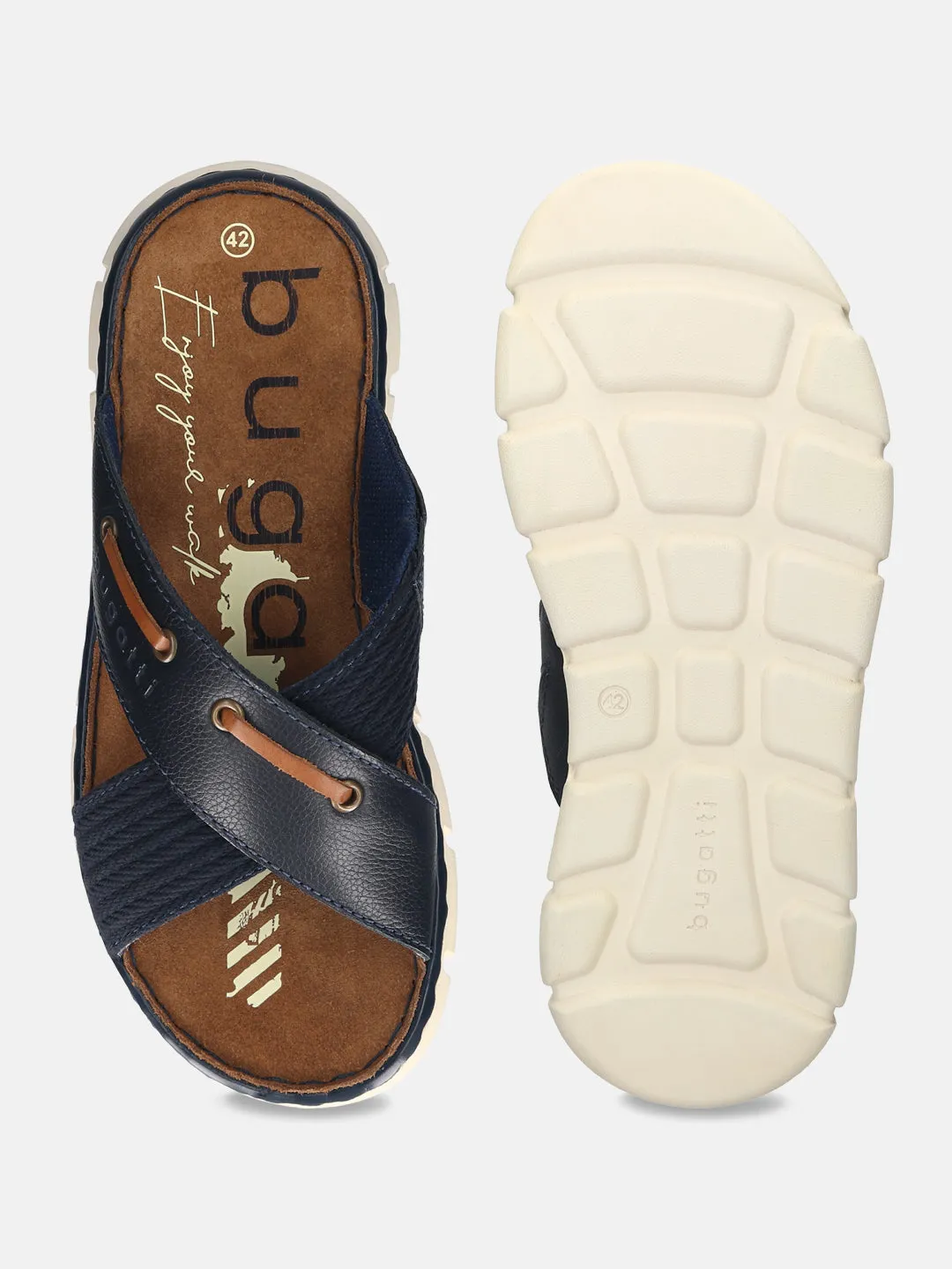 bugatti Dark Blue Premium Leather Cross Straps Sandals