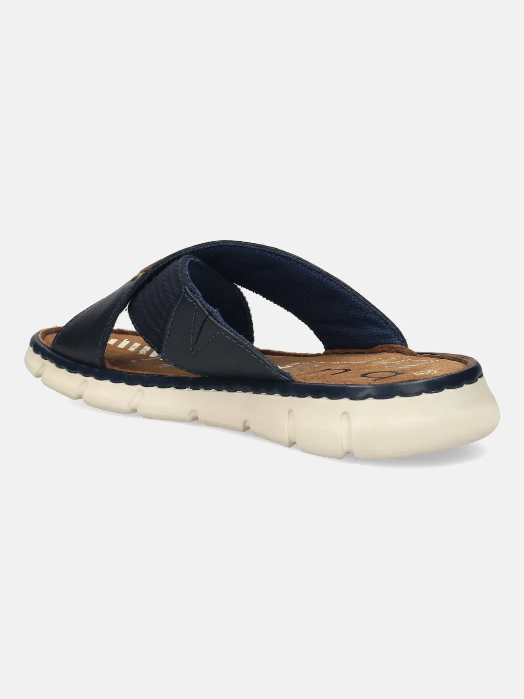 bugatti Dark Blue Premium Leather Cross Straps Sandals