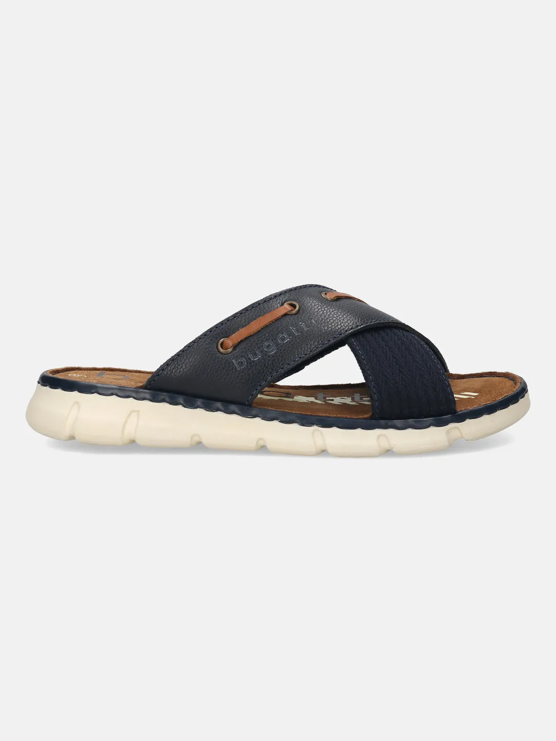 bugatti Dark Blue Premium Leather Cross Straps Sandals