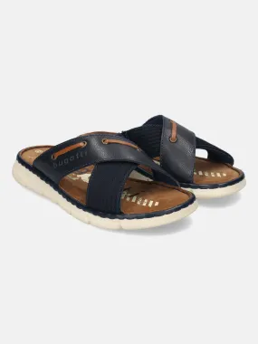bugatti Dark Blue Premium Leather Cross Straps Sandals