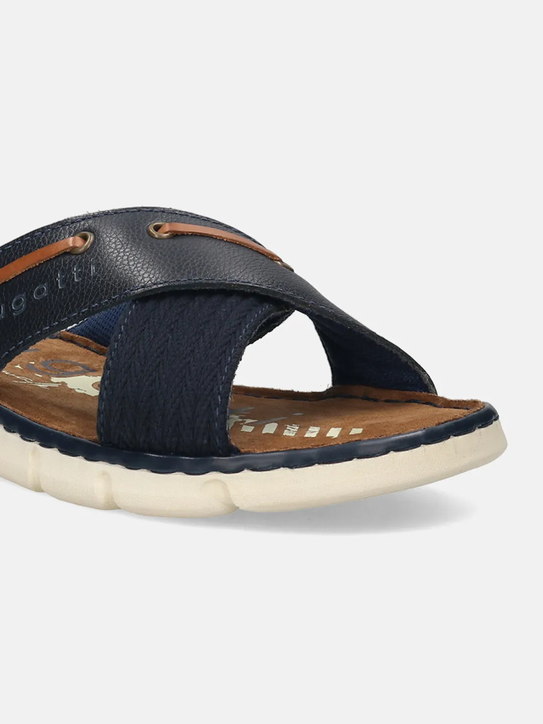 bugatti Dark Blue Premium Leather Cross Straps Sandals
