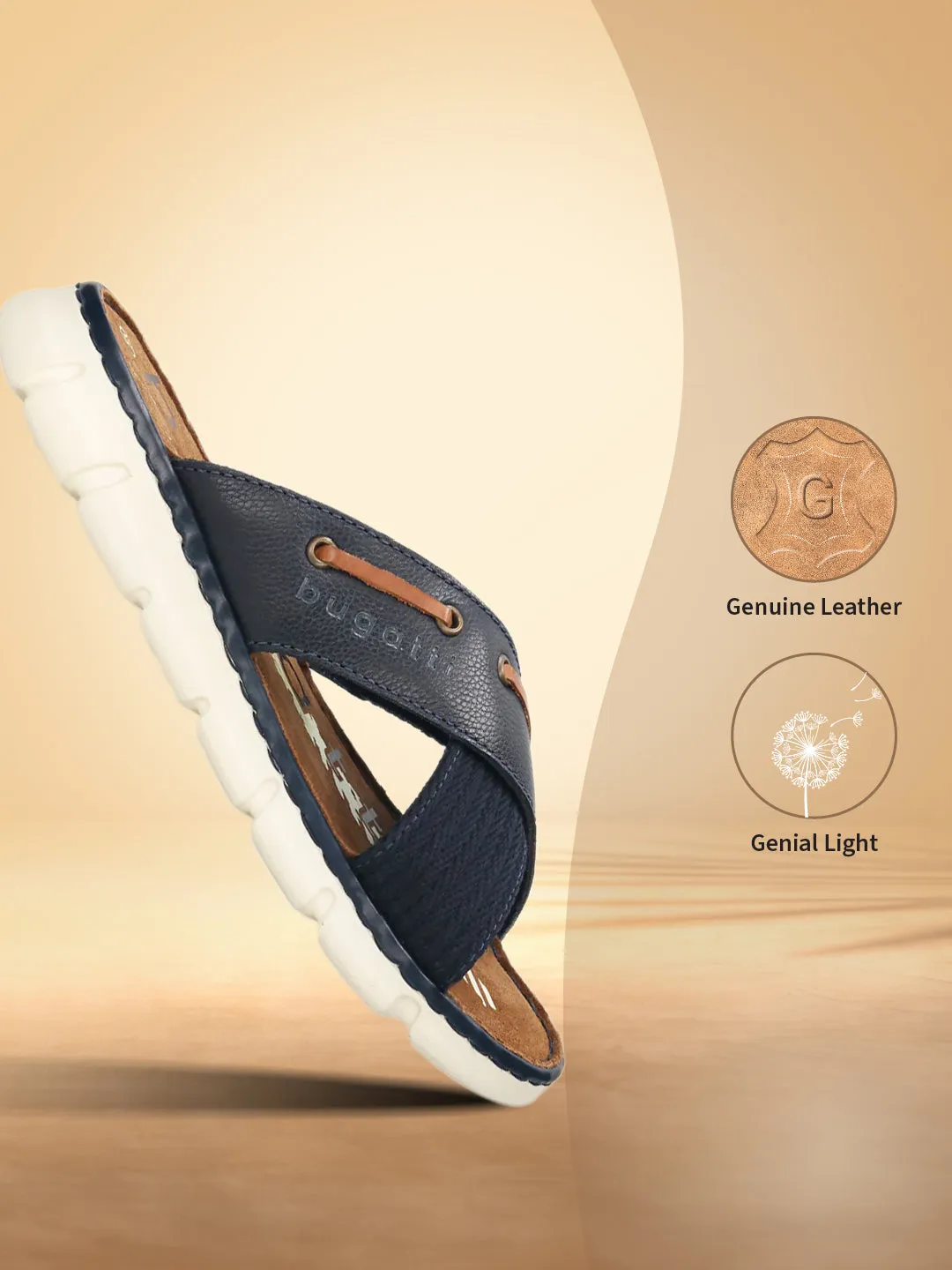 bugatti Dark Blue Premium Leather Cross Straps Sandals