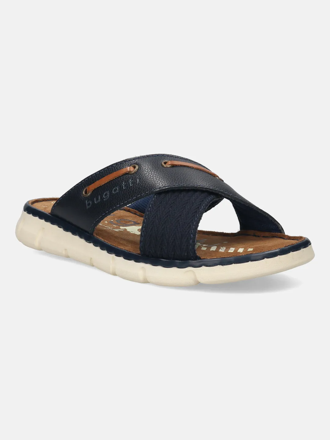 bugatti Dark Blue Premium Leather Cross Straps Sandals