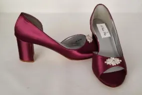 Burgundy Block Heels with Crystal Design