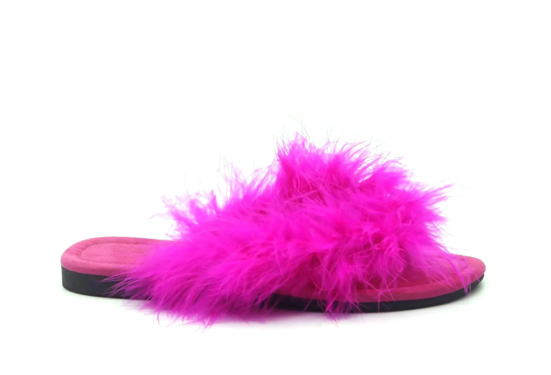 Cape Robbin Gale Fucshia Feather Furry Flat Thong Flip Flop Fashion Slide Sandal