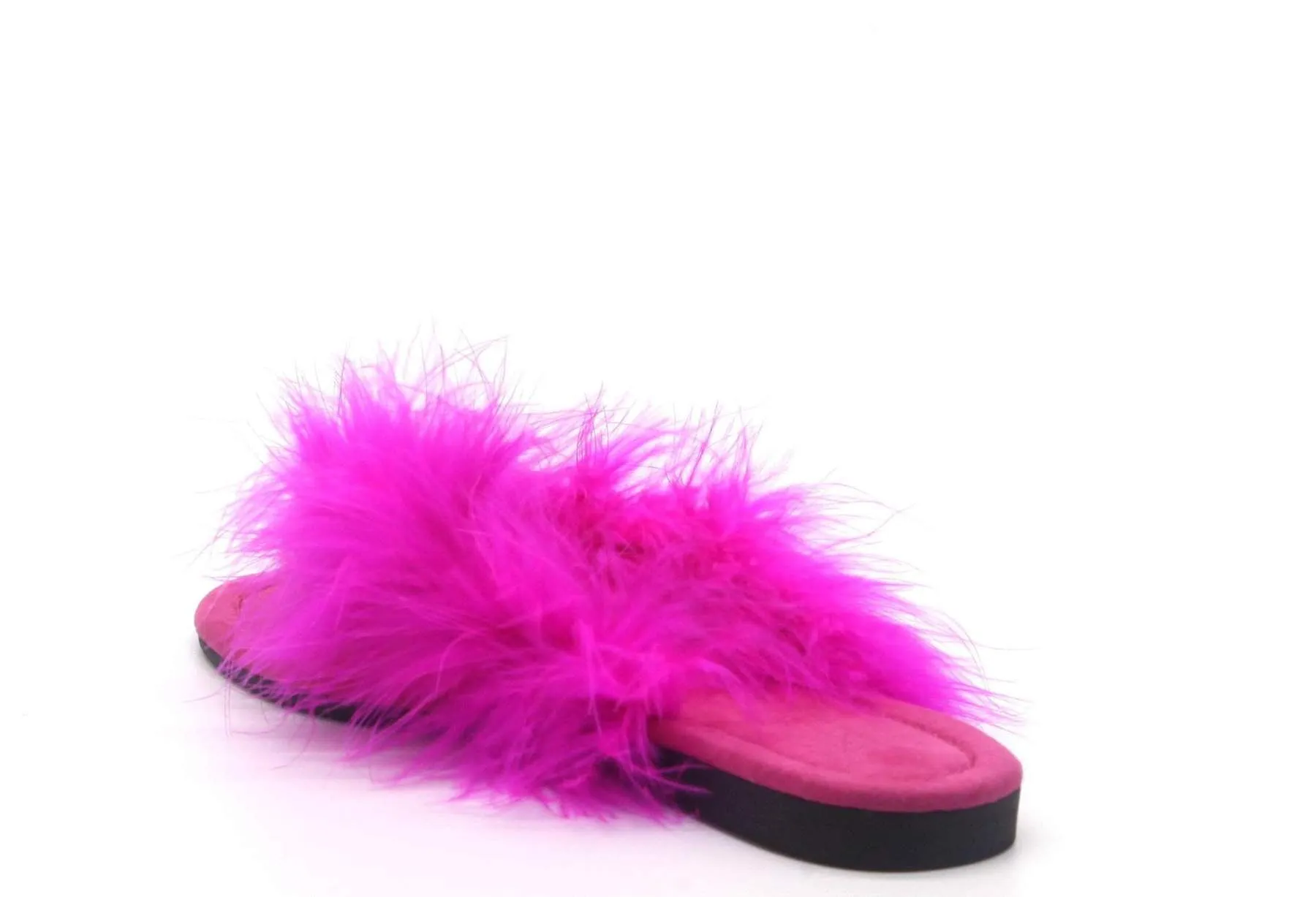 Cape Robbin Gale Fucshia Feather Furry Flat Thong Flip Flop Fashion Slide Sandal
