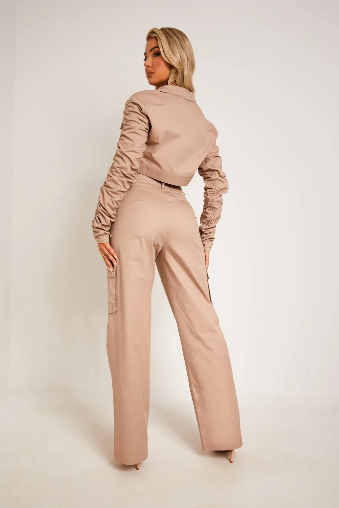 Chelsie Beige Straight Leg Cargo Trousers
