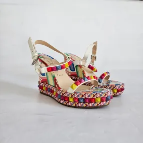 Christian Louboutin Printed Patent Wedge Sandals, 40