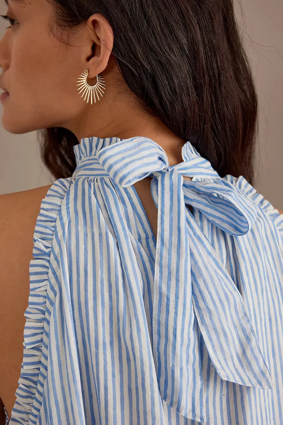 Claudia stripe halter-neck sundress in cornflower