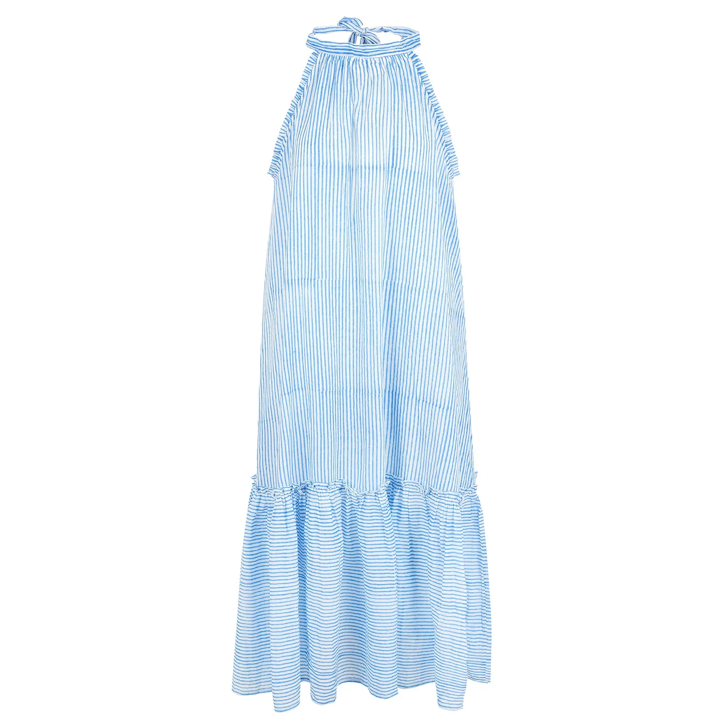 Claudia stripe halter-neck sundress in cornflower