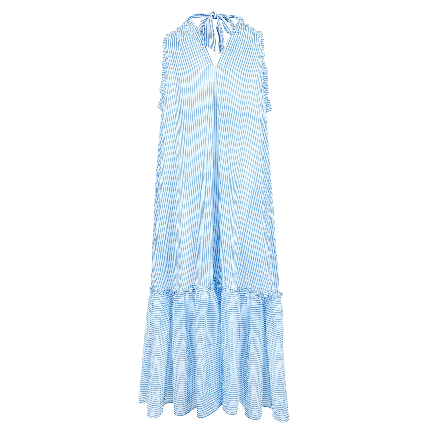 Claudia stripe halter-neck sundress in cornflower