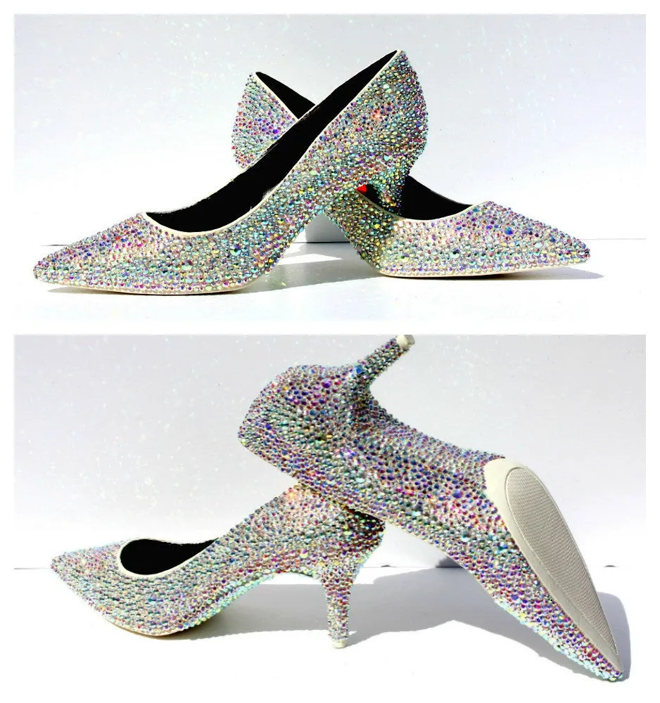 Crystal AB Kitten Heels: Low Heel Wedding Shoes