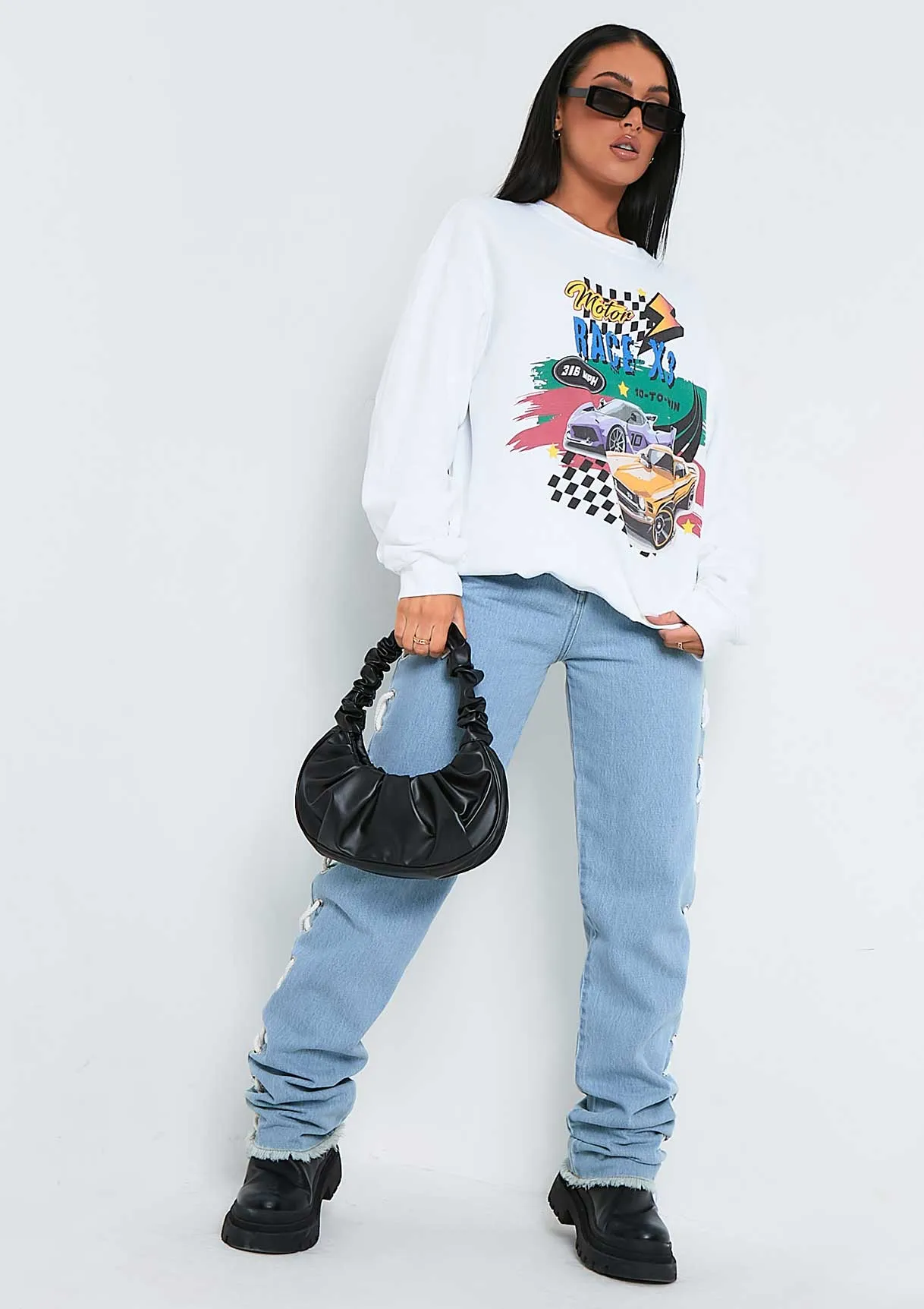 Dani White Green Car Graphic Sweatshirt