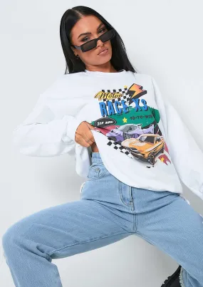 Dani White Green Car Graphic Sweatshirt