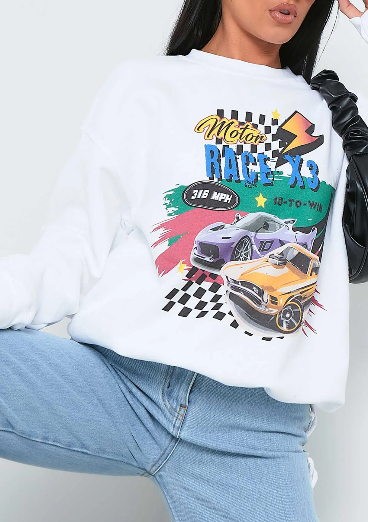 Dani White Green Car Graphic Sweatshirt