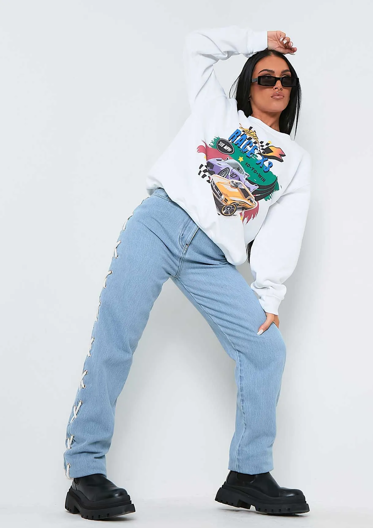 Dani White Green Car Graphic Sweatshirt