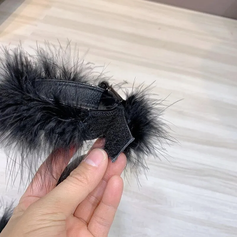 Feather Thick High Heels Platform Sandals