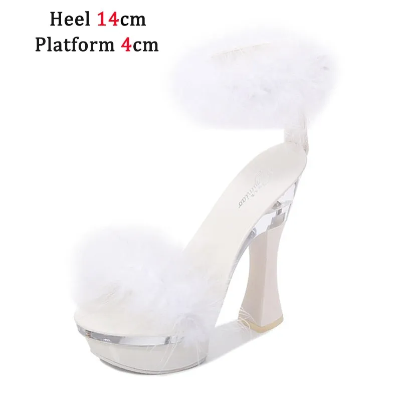 Feather Thick High Heels Platform Sandals
