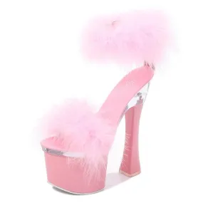 Feather Thick High Heels Platform Sandals