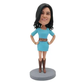 Female In Blue Dress And Boots Custom Figure Bobblehead