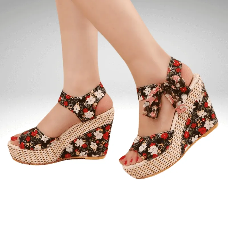 Floral Wedge Ribbon Tie Sandal