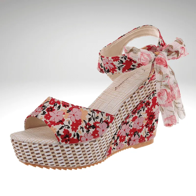 Floral Wedge Ribbon Tie Sandal