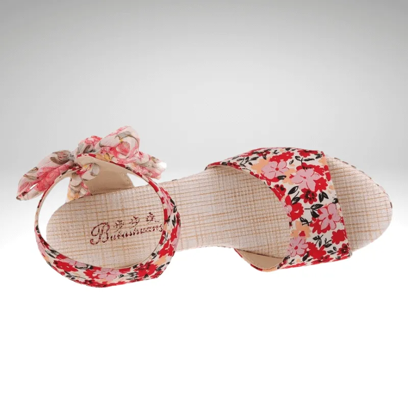 Floral Wedge Ribbon Tie Sandal