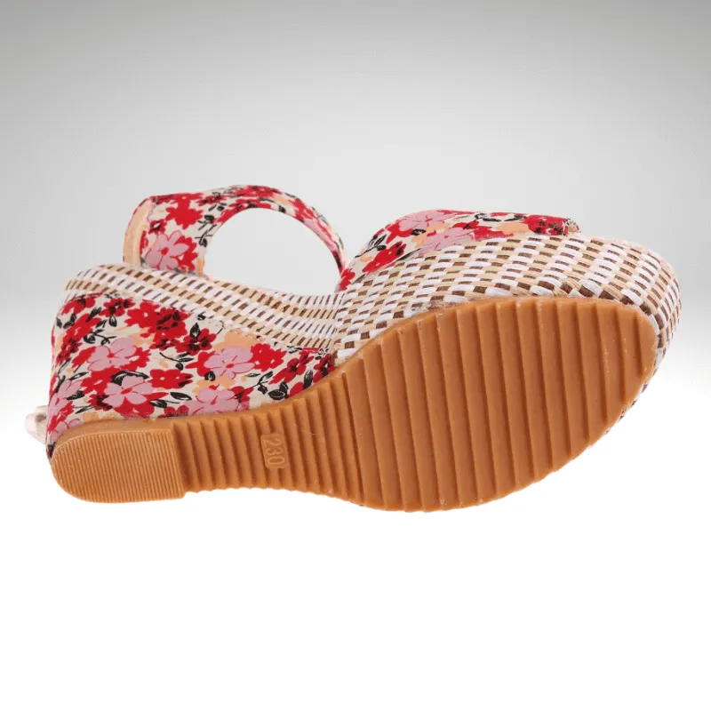 Floral Wedge Ribbon Tie Sandal