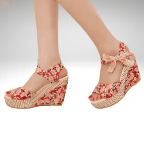 Floral Wedge Ribbon Tie Sandal