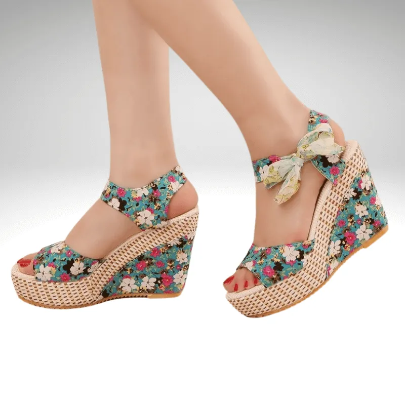 Floral Wedge Ribbon Tie Sandal