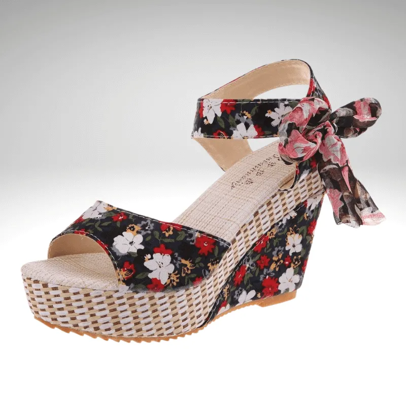 Floral Wedge Ribbon Tie Sandal