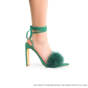 MARIAN-1 OSTRICH FEATHER TIE UP HEEL - GREEN