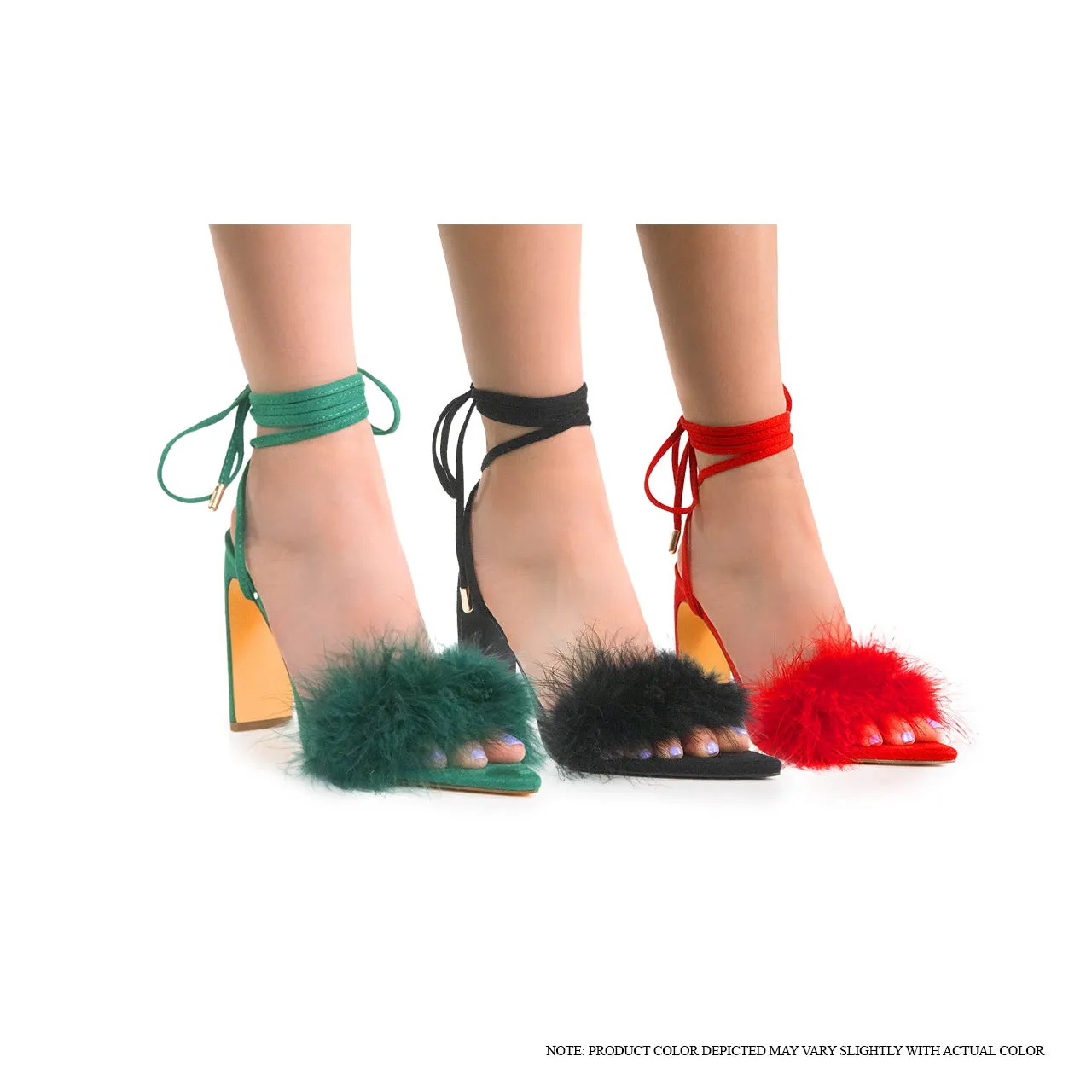 MARIAN-1 OSTRICH FEATHER TIE UP HEEL - GREEN