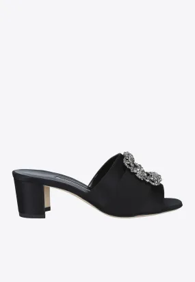 Martanew 50 Crystal Buckle Satin Mules