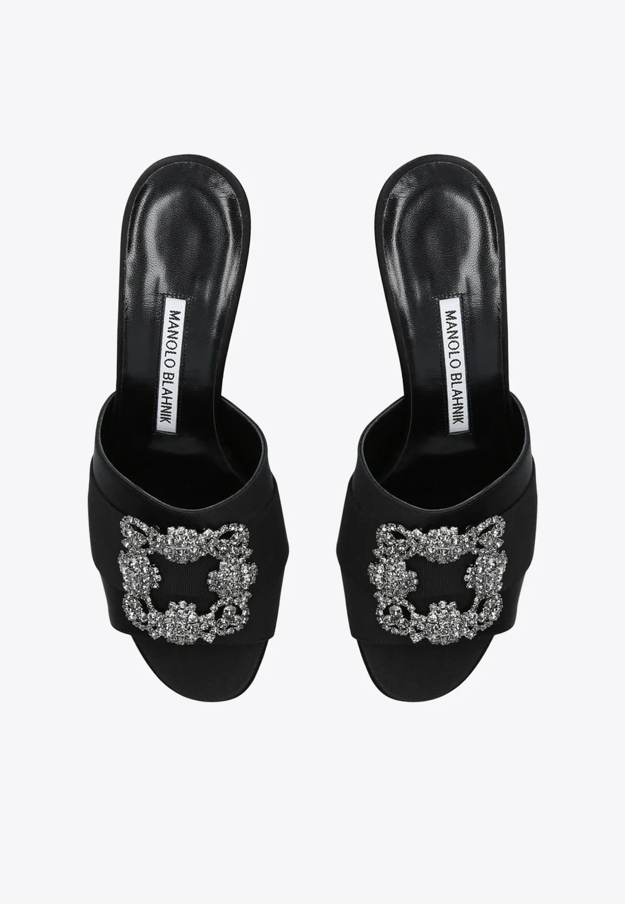 Martanew 50 Crystal Buckle Satin Mules
