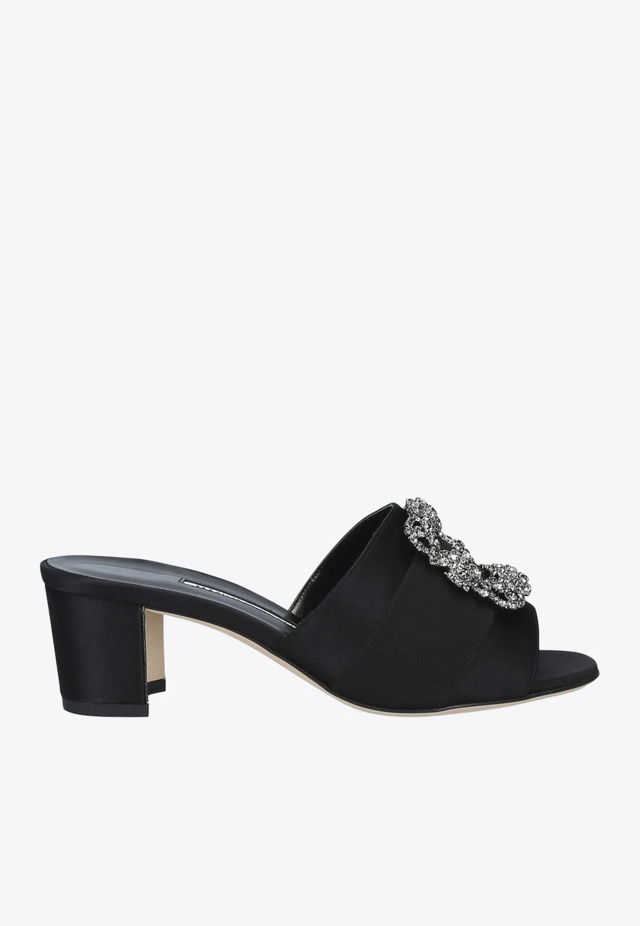 Martanew 50 Crystal Buckle Satin Mules