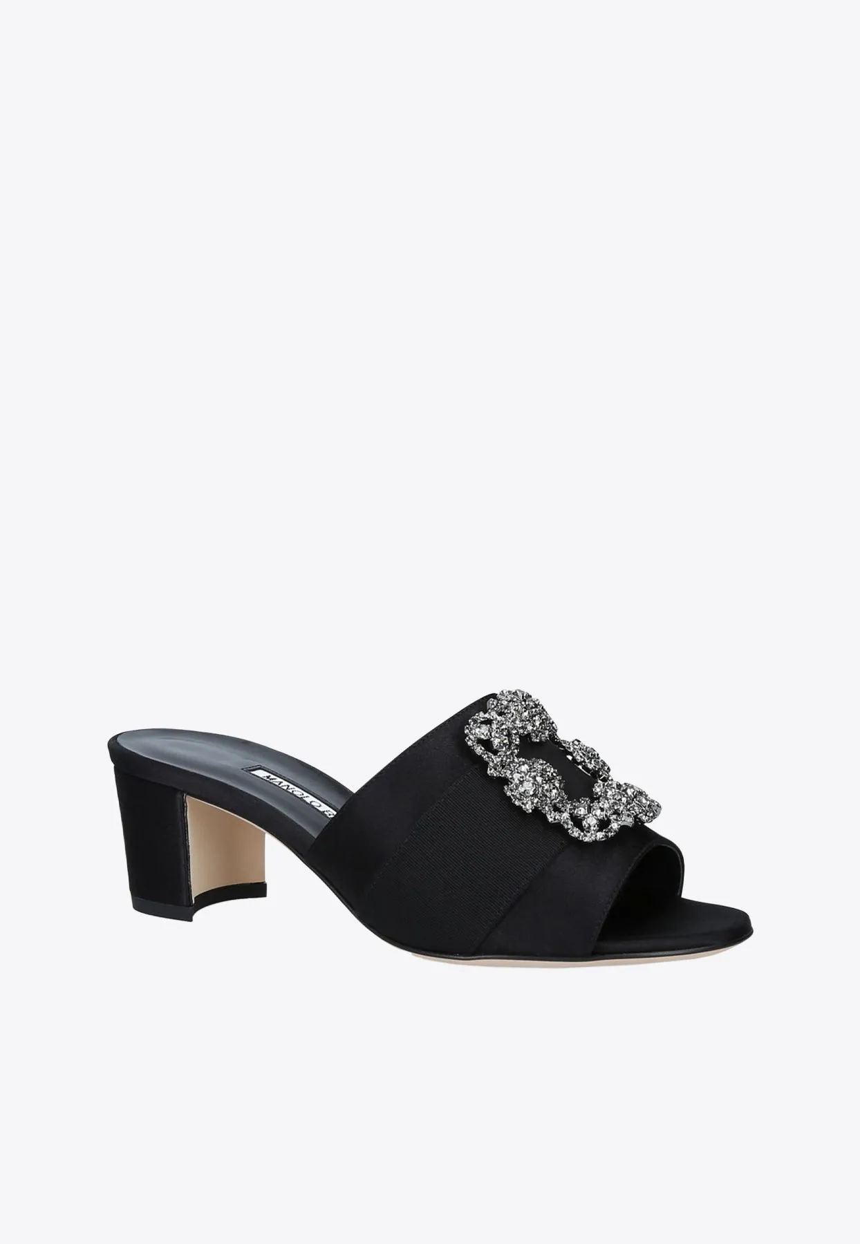 Martanew 50 Crystal Buckle Satin Mules