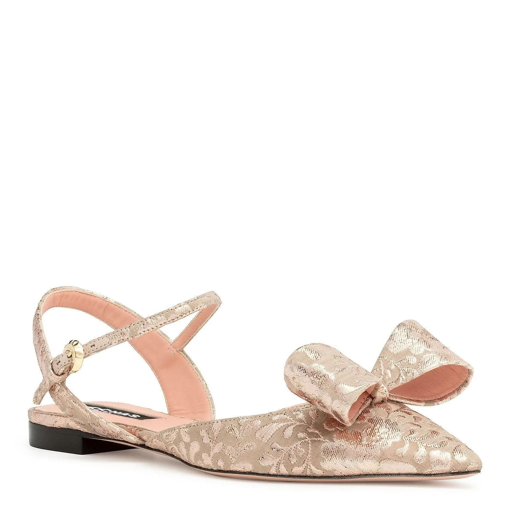 Pointy brocade bow flats