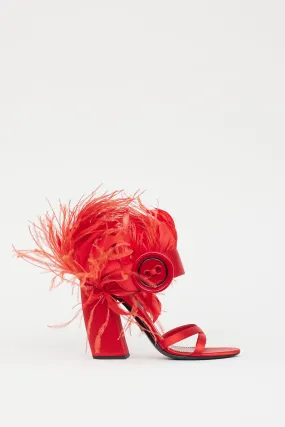 Red Feather Button Sandal