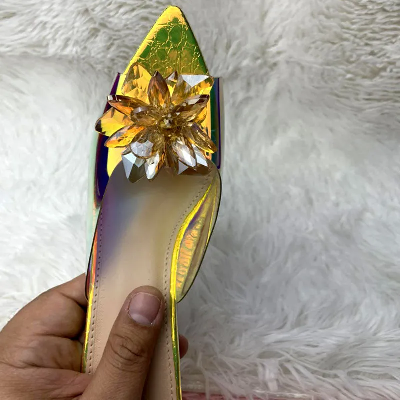 Stylish Transparent Hologram Platform Heels Cinderella Crystal Shoes Wedding Bridal Pumps